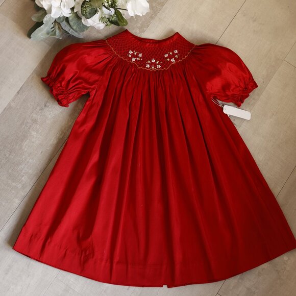 Red 100% Dupioni Silk Bishop Dress Size 2T/3T Luli & Me Boutique NWT - Picture 4 of 5